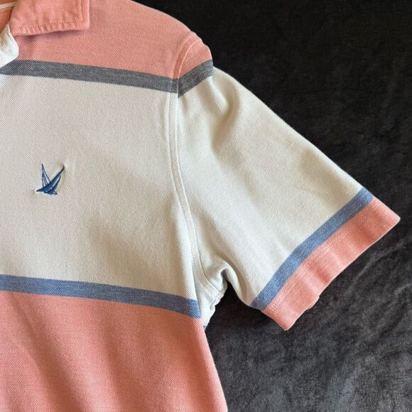 Nautica Mens Striped Polo Shirt Size M Pastel Blue Sail Coastal Golf Retro Y2K - Picture 7 of 16
